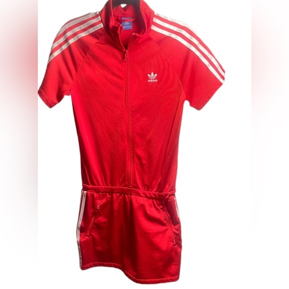 Adidas Firebird Red Athletic Sheath Dress Trendy Short Raglan Sleeves 12-13y - Picture 3 of 3